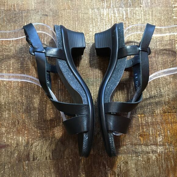 SAS San Antonio Shoes Nouveau Leather Cross Strap Heel Sandal  Black Womens 8 M - Picture 7 of 10